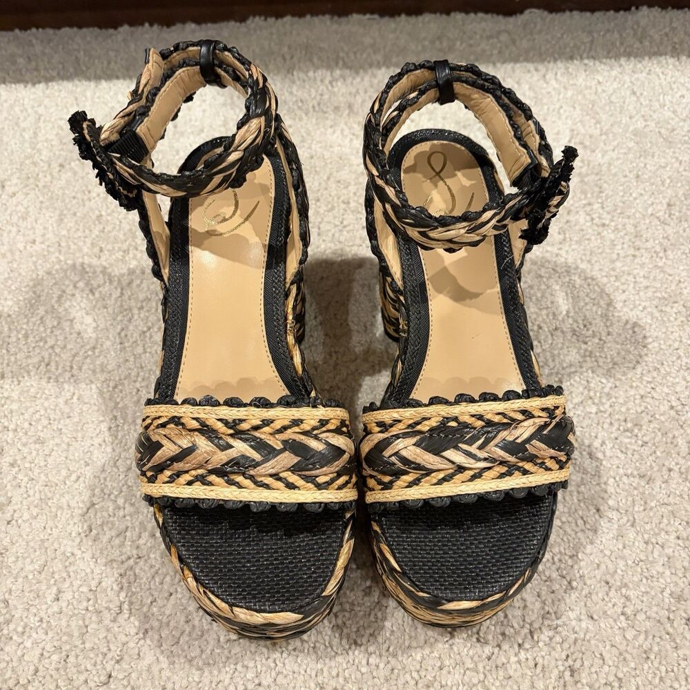 NWOB Sam Edelman Iliana Women Sandals Platform Heel Raffia Braided Buckle Size 7 - Picture 3 of 12